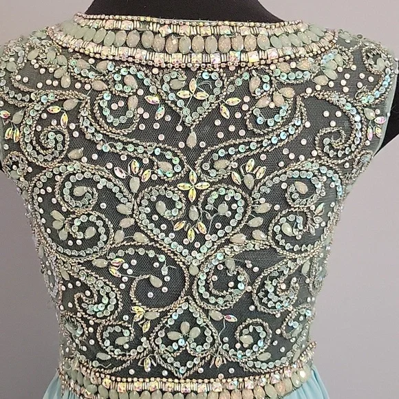 ALYCE Elegant Beaded prom Party Dress with Aqua Skirt - Picture 8 of 9